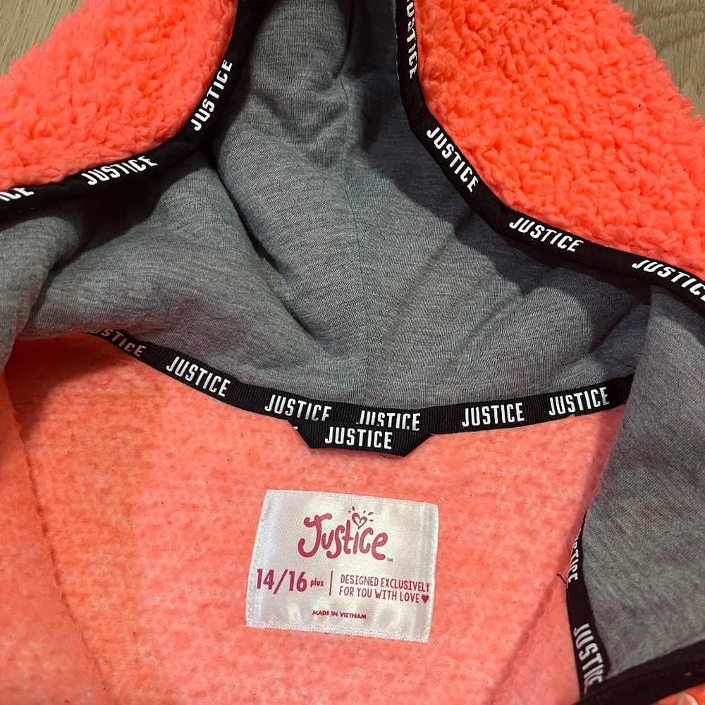 EUC (Like New) - Justice Sherpa Pullover Hoodie - Girls Size 14/16 - Picture 3 of 3